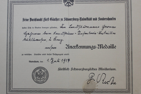 Rudolstadt Verleihungsurkunde Anerkennungsmedaille