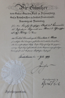 Sondershausen Verleihungsurkunde Ehrenkreuz 1. Klasse