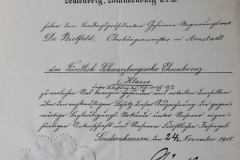 Sondershausen Verleihungsurkunde Ehrenkreuz 1. Klasse mit Eichenbruch