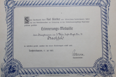 Sondershausen Verleihungsurkunde Erinnerungsmedaille zum Regierungs-Jubiläum 1905