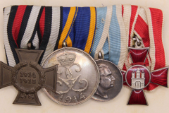 Ordensschnalle mit Rudolstadt und Sondershausen gemeinsam Medaille für Verdienst im Kriege 1914 am Nichtkämpferband und silberner Anerkennungsmedaille