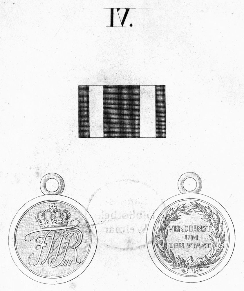 Abb. 14: Militär-Ehrenzeichen 1. Klasse; Abb. aus der Ordensliste 1817. Die kleine goldene Medaille hatte nach Hessenthal und Schreiber einen Durchmesser von 30 mm.